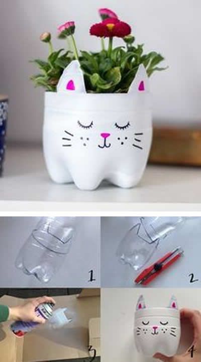 vasos de bichinho com garrafa PET