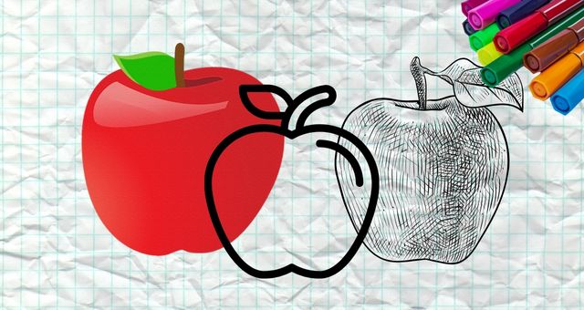 Desenho de Duendes a pintar maçãs vermelhas e é assim que as maçãs  amadurecem para colorir
